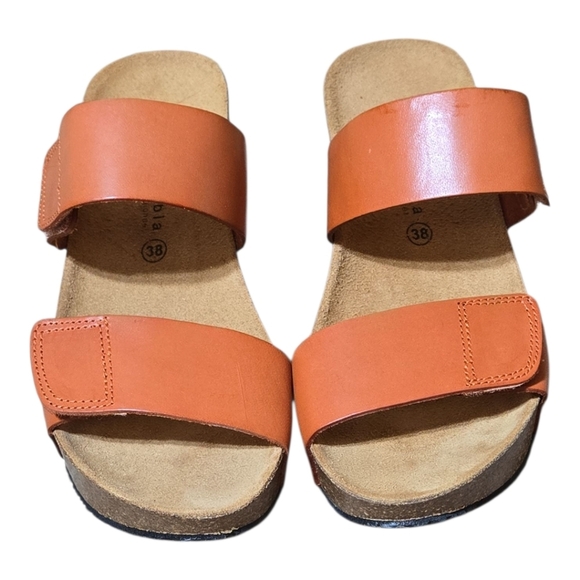 Lola Sabbia for Eric Michael Wedge Sandals Orange 38/8.5 - Picture 2 of 7